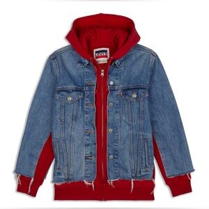 NWOT Levi’s Ex-Boyfriend Hybrid Hooded Trucker Jacket- Piggy Back Red